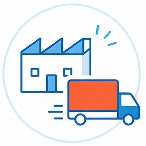 製造開始 工場からトラックが出荷する